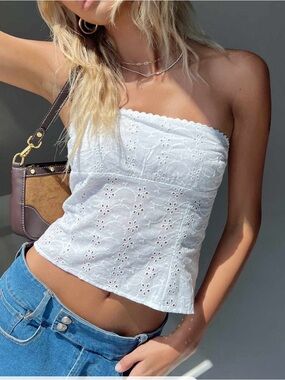 Princess Polly White Eyelet One-Shoulder Tube Top